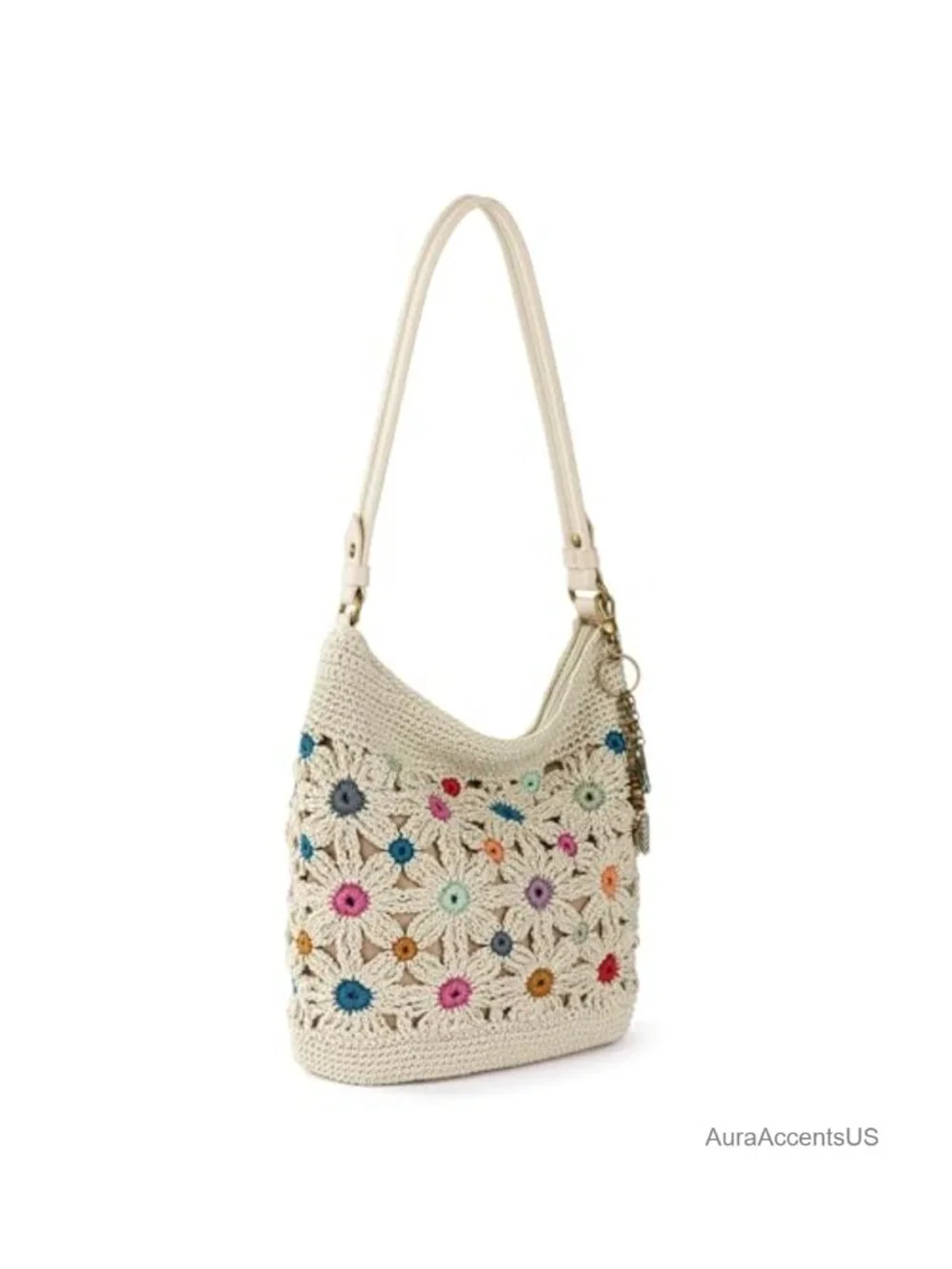 Hand Crochet Women's Hobo Bag Large Purse with Zipper Pocket